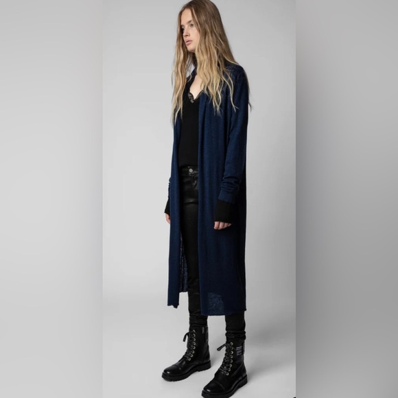 NWT Zadig & Voltaire Rona 100% Cashmere Cardigan in Navy Missing Belt Size Small - Picture 3 of 16